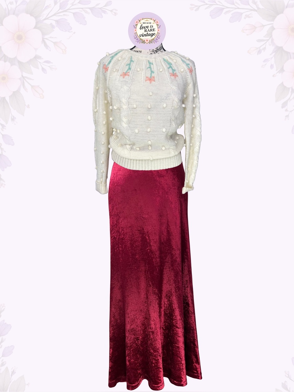 Betsey Johnson Alley Cat Crushed Velvet Maxi Skirt • 70s High Waisted Red Skirt